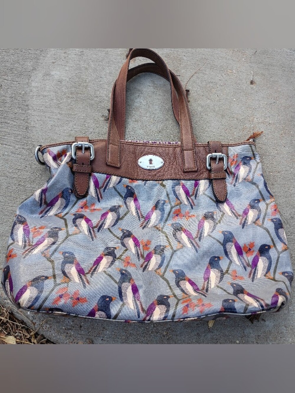 Fossil Key-Per Coated Canvas Bird Print Tote Bag